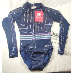 Quatro Adult Infinite Long Sleeve Gymnastics Leotard - Shimmer Navy - XS 32"